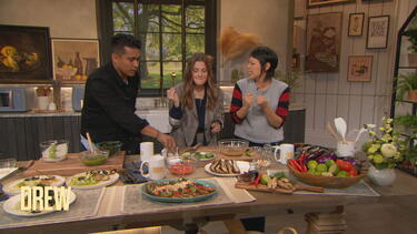 Pilar Valdes Shows Drew and Chef Jordan Andino How to Make Her Grilled Eggplant Salad