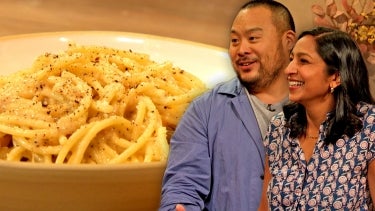 David Chang and Priya Krishna Teach Drew How to Cook Cacio e Pepe with a Microwave